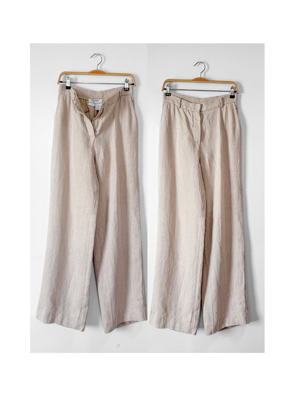 Max Mara Italian Pure Linen Wide Leg Trousers Minimalist Coastal Chic